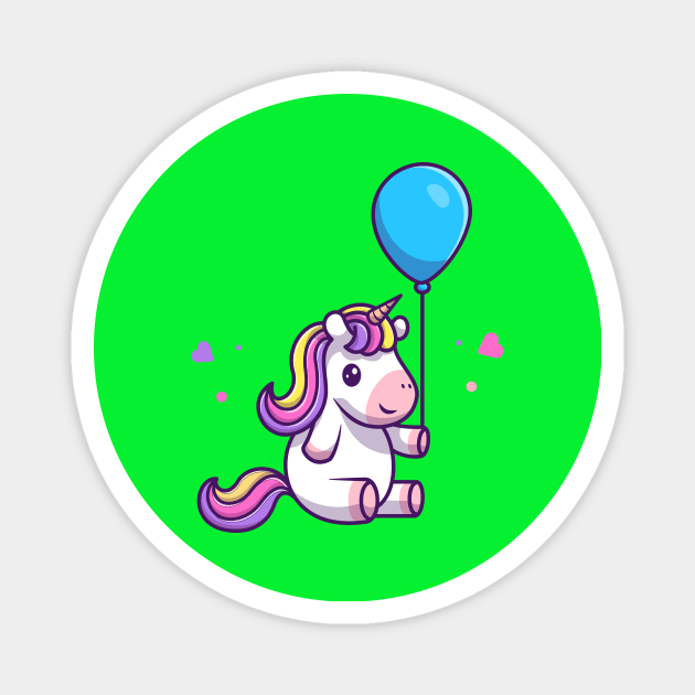 Cute Unicorn Holding Balloon Cartoon Magnet by Catalyst Labs